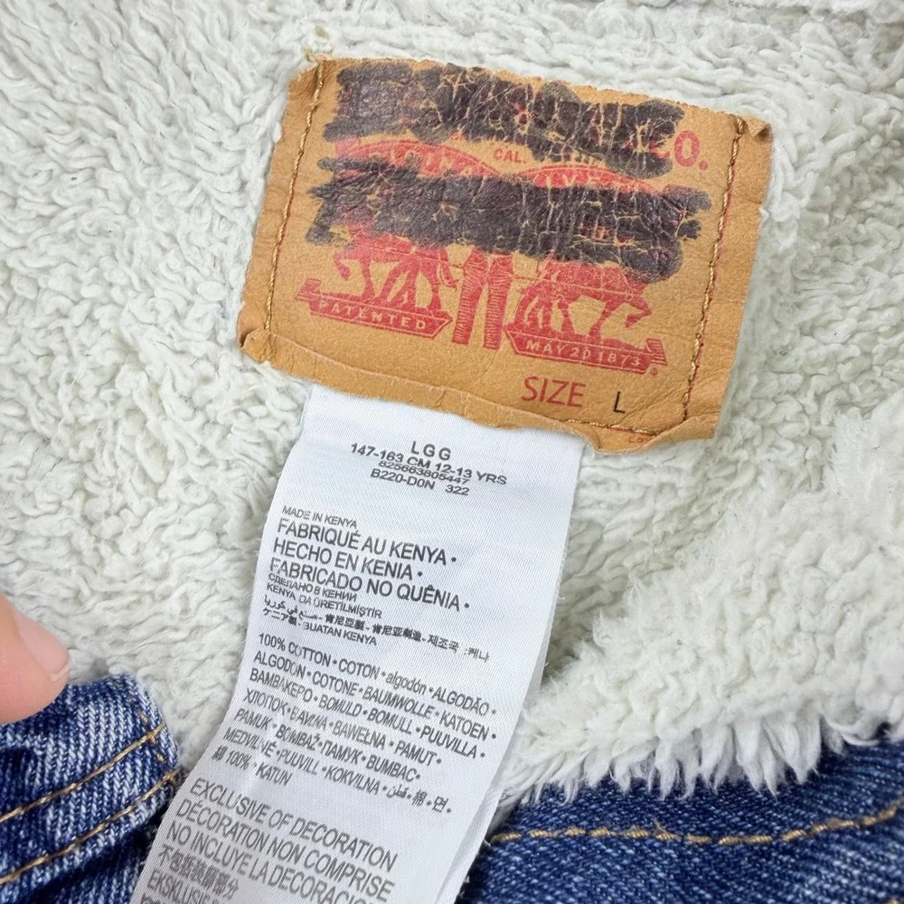 Levis Kids Denim Sherpa Trucker Jacket Blue Medium Wash Size L 12-13 Yrs